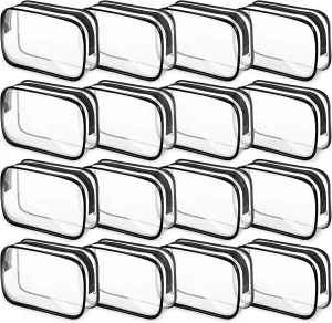 16 PCS Clear Makeup Bags,Clear Toiletry Bags TSA Approved,Waterproof Clear Cosmetic Bags,PVC Travel Bag with Zipper,Portable Transparent Cosmetic Pouches for Women Men Vacation(Black,Medium)