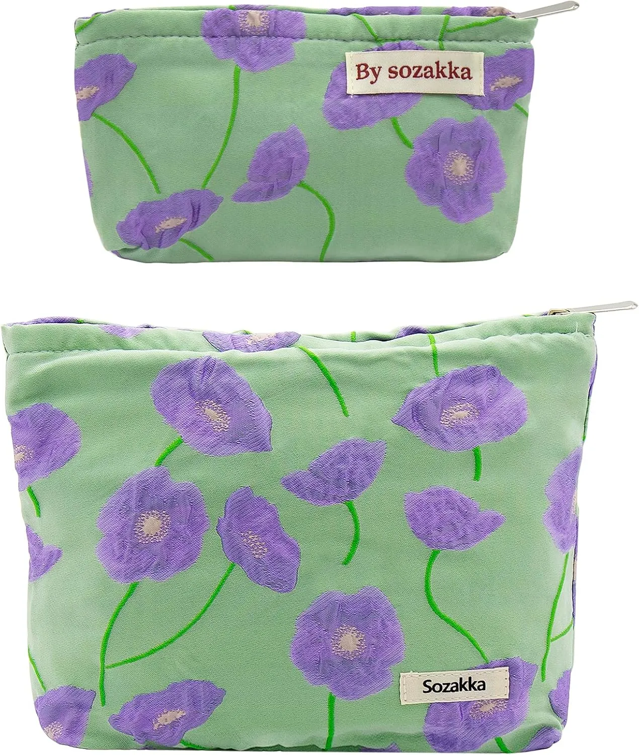 2 Pcs Makeup Bags, Large Cosmetic Bag Travel Toiletry Bag Organizer for Women, Floral Cosmetic Pouch Purse with Zipper Purple Flower
