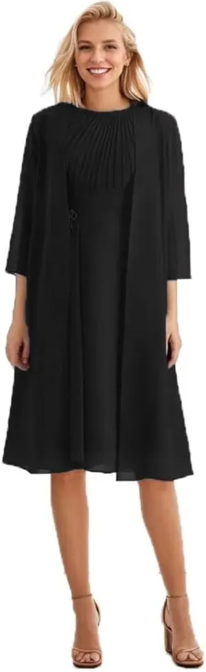 2 Piece Mother of The Bride Dresses for Wedding with Jacket Pleated Chiffon Formal Wedding Guest Dresses