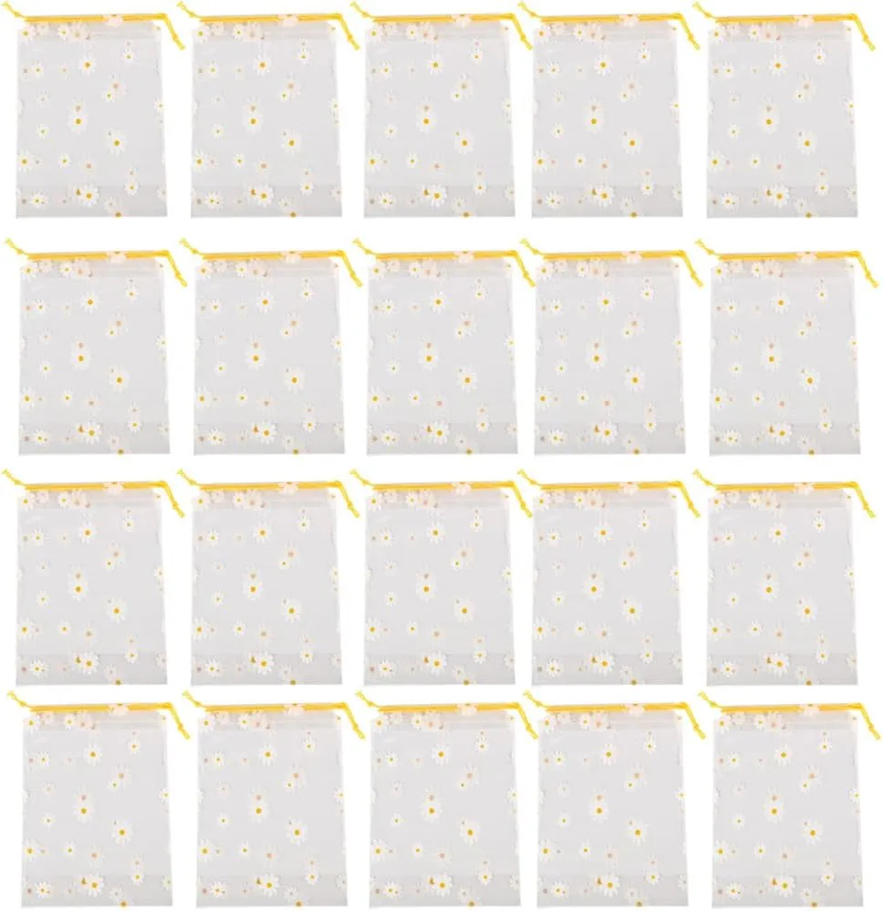 20 Pcs Clear Drawstring Bag Plastic Bag Packaging Portable Daisy Storage Bags Waterproof Cosmetic Pouch Drawstring For Travel