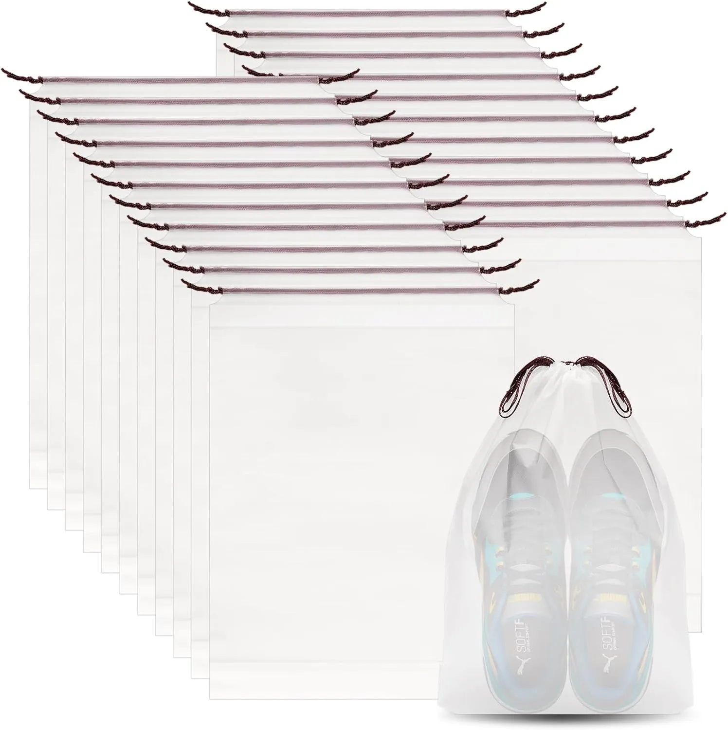 22PCS Shoe Bags for Travel, 11.8" x 15.7" Portable Drawstring Clear Travel Shoe Bags for Packing, Travel Essentials for Men and Women