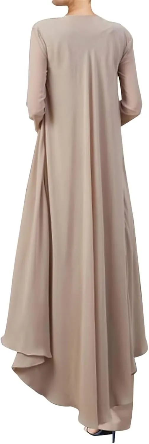 3 Pieces Mother of The Bride Dresses Pant Suits for Wedding Guest Groom Outfit Set with Long Chiffon Jacket