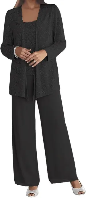 3 Pieces Mother of The Bride Pant Suits for Wedding Chiffon Sequin Pants Suits for Women Dressy with Jacket