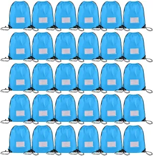 30 Pack Drawstring Bags,Bulk Draw String Backpack, DIY Gym Sports Cinch Bag Sackpack for Women Men, Sky Blue