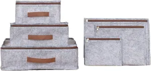 6 Pairs Travel Shoe Bag With Leather Handles With Felt Fabric,Shoe Bags For Travel,Shoes Bag,Travel Storage Bags For Luggage,Shoe Packing Cubes For Travel, grey 6 piece organizer, Shoe Bag