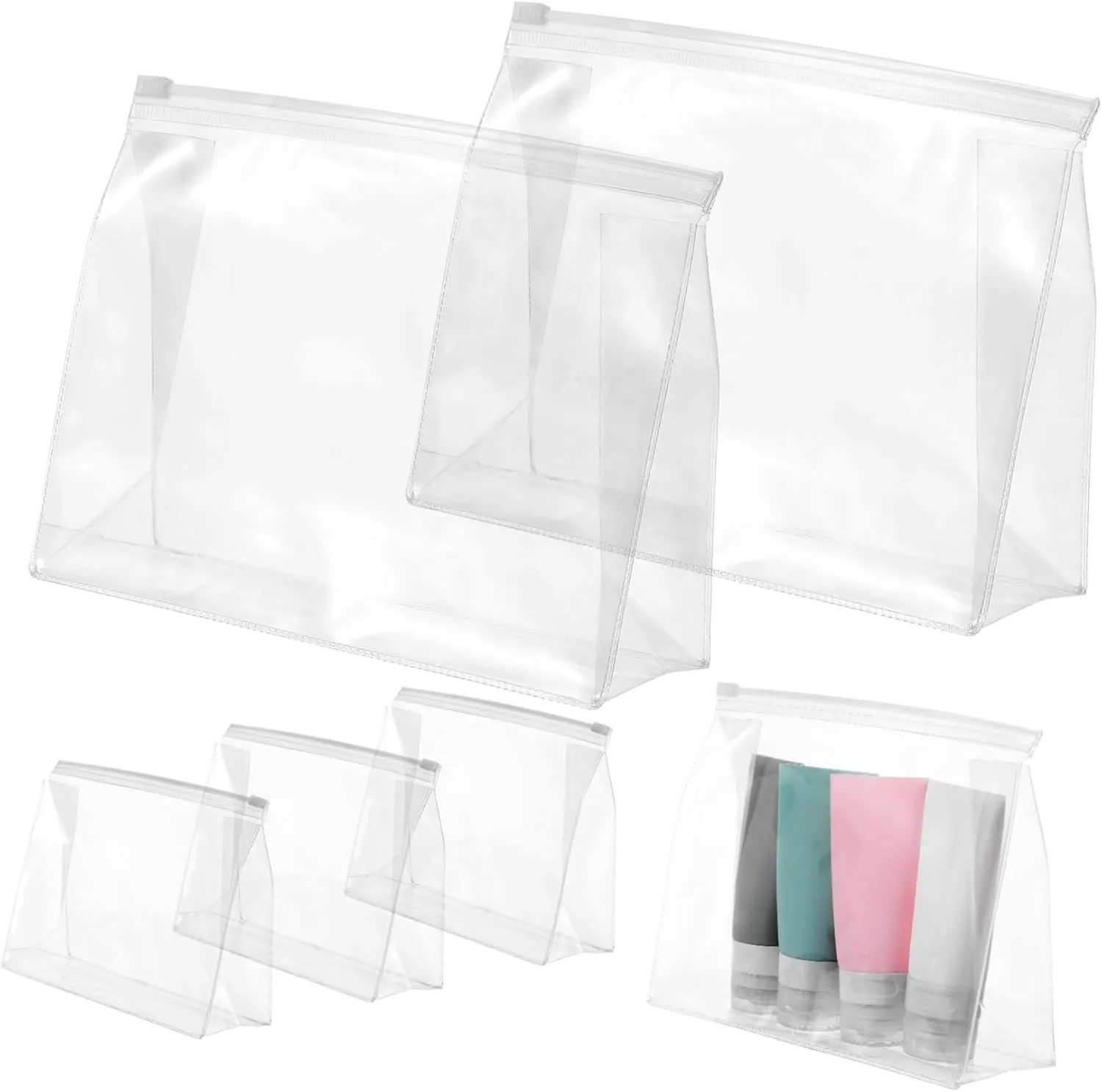 6 Pcs Clear Makeup Bag Transparent Travel Organizer Pouches with Zipper Closure Versatile Storage for Toiletries Skincare and Essentials Stylish and Durable for Women