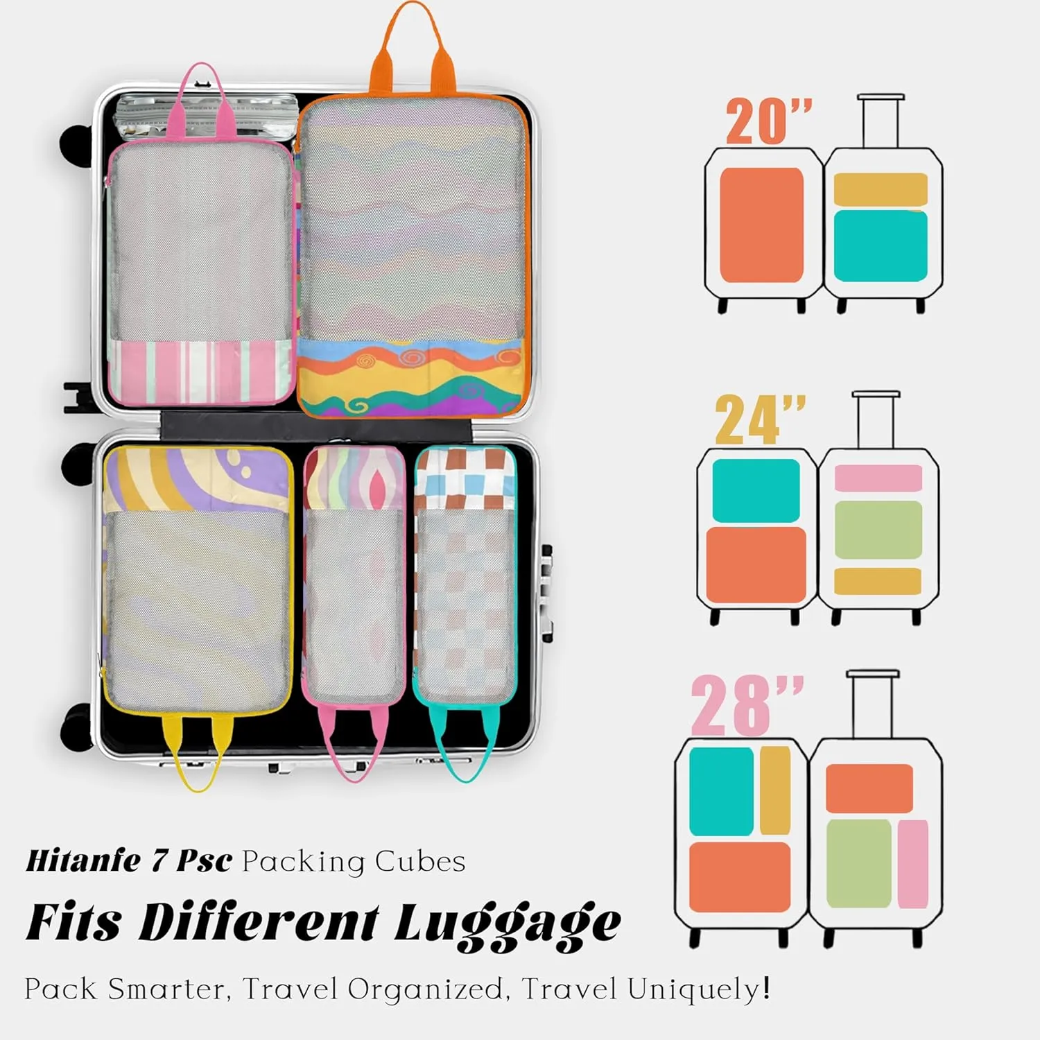 7 Pcs Compression Packing Cubes Travel for Suitcases, Luggage Organizer Washable Storage Bags Set for Backpack Travel- Packaging Cubes for Carry-Ons and Storage
