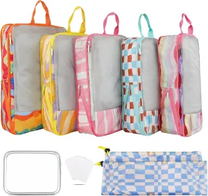 7 Pcs Compression Packing Cubes Travel for Suitcases, Luggage Organizer Washable Storage Bags Set for Backpack Travel- Packaging Cubes for Carry-Ons and Storage