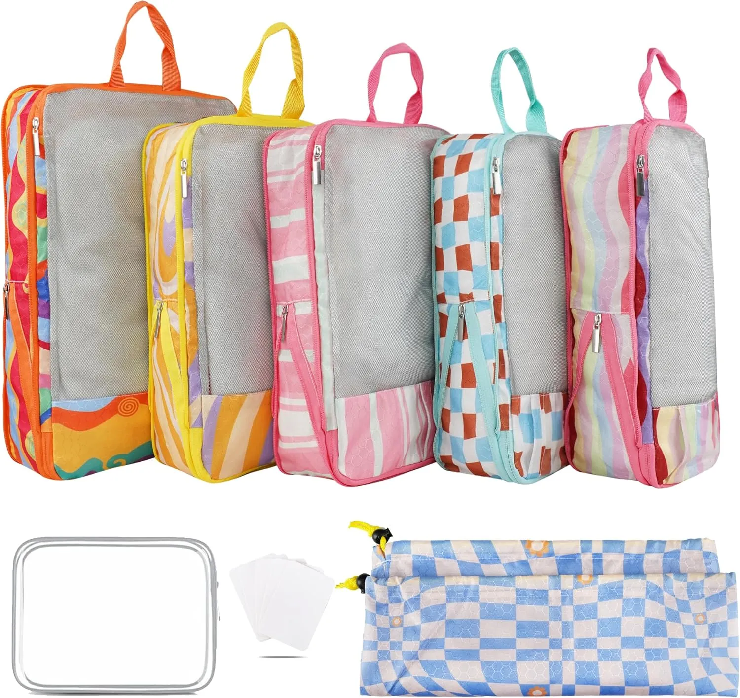7 Pcs Compression Packing Cubes Travel for Suitcases, Luggage Organizer Washable Storage Bags Set for Backpack Travel- Packaging Cubes for Carry-Ons and Storage