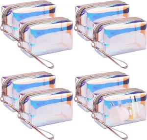 8 Pieces Holographic Makeup Bag Holographic Iridescent Cosmetic Bags with Zipper Travel Iridescent Makeup Bags Portable Holographic Bag Iridescent Holographic Bag for Makeup Tools Organiz