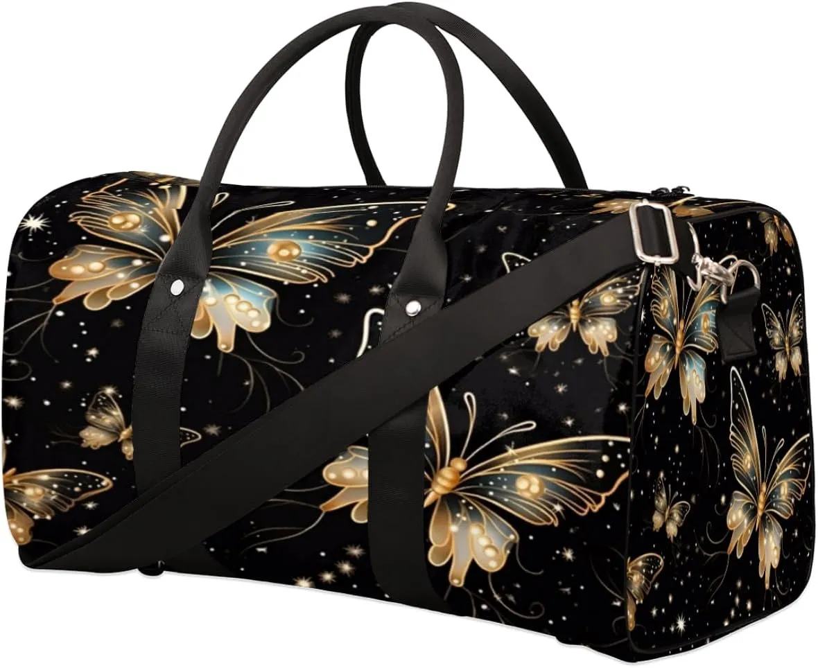 Abstract Butterfly Travel Duffel Bag for Women Men, Glowing Animal Sport Tote Gym Bag Foldable Weekender Overnight Bag Waterproof Carry On Luggage Bag