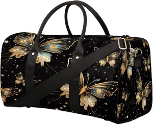 Abstract Butterfly Travel Duffel Bag for Women Men, Glowing Animal Sport Tote Gym Bag Foldable Weekender Overnight Bag Waterproof Carry On Luggage Bag