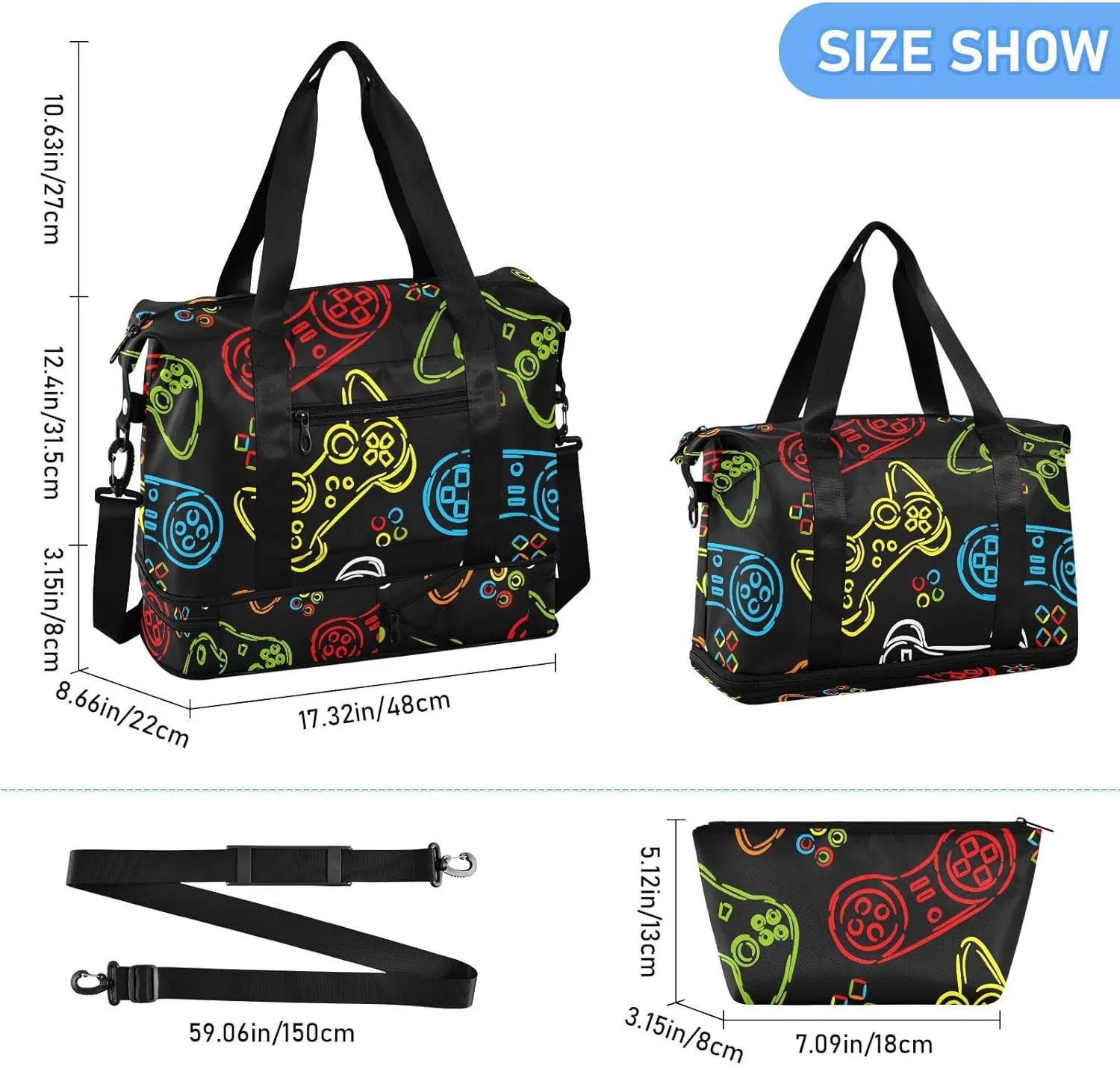 Abstract Colourful Line Joystick Mens Duffel Bags for Traveling Expandable Gym Duffel Bags for Men, Carry on Duffle Bags for Airplanes