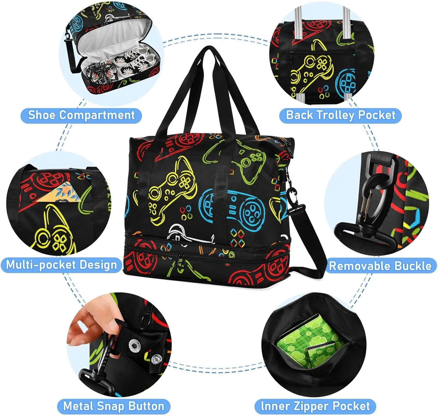 Abstract Colourful Line Joystick Mens Duffel Bags for Traveling Expandable Gym Duffel Bags for Men, Carry on Duffle Bags for Airplanes