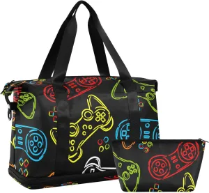 Abstract Colourful Line Joystick Mens Duffel Bags for Traveling Expandable Gym Duffel Bags for Men, Carry on Duffle Bags for Airplanes