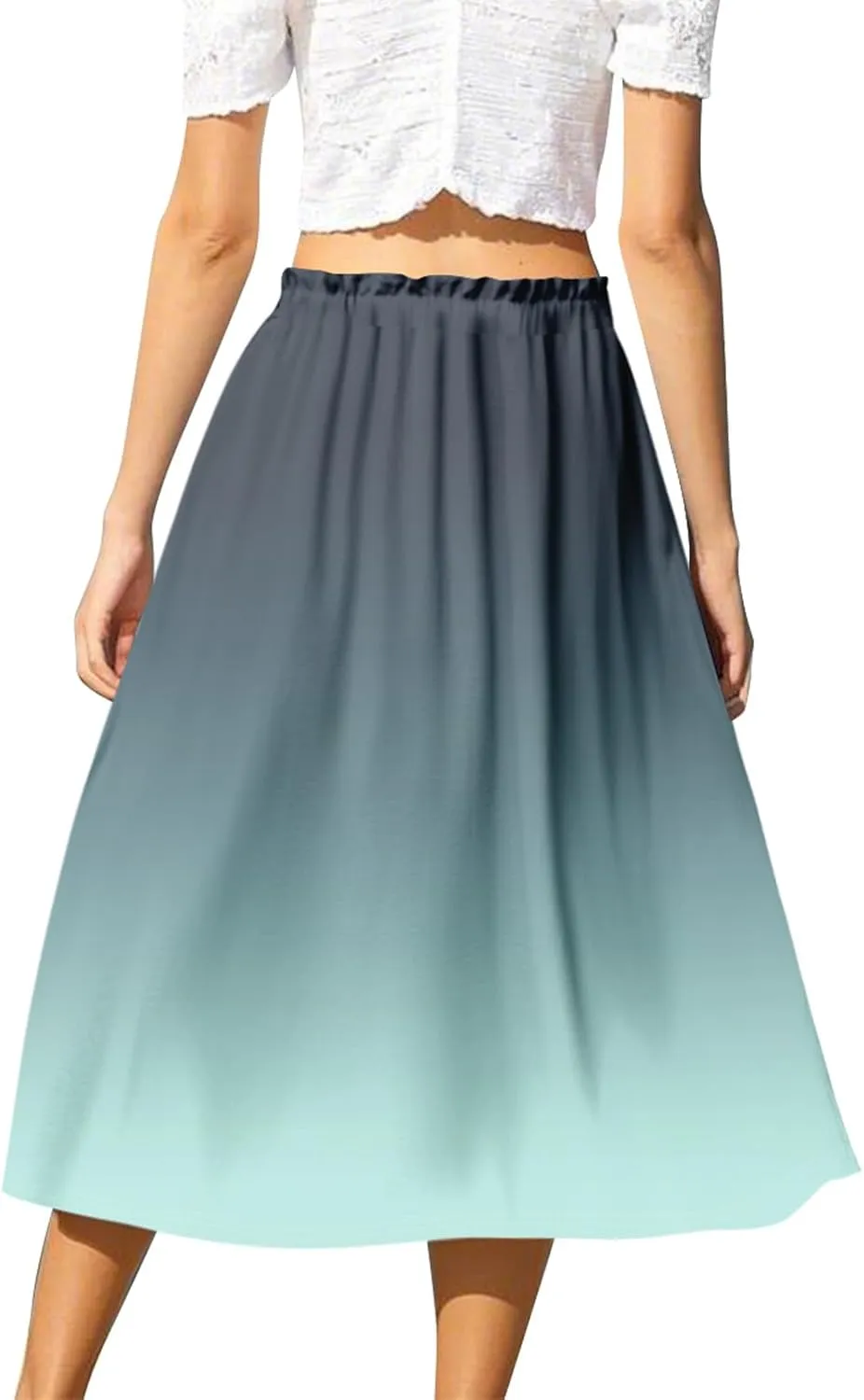 ADHOWBEW Long Skirts for Women A Line Midi Length Ruffle Plus Size Trendy High Waisted Cute Casual Flowy Beach Spring Skirts