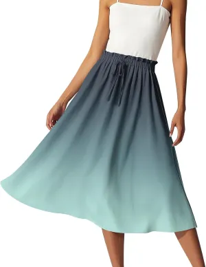 ADHOWBEW Long Skirts for Women A Line Midi Length Ruffle Plus Size Trendy High Waisted Cute Casual Flowy Beach Spring Skirts