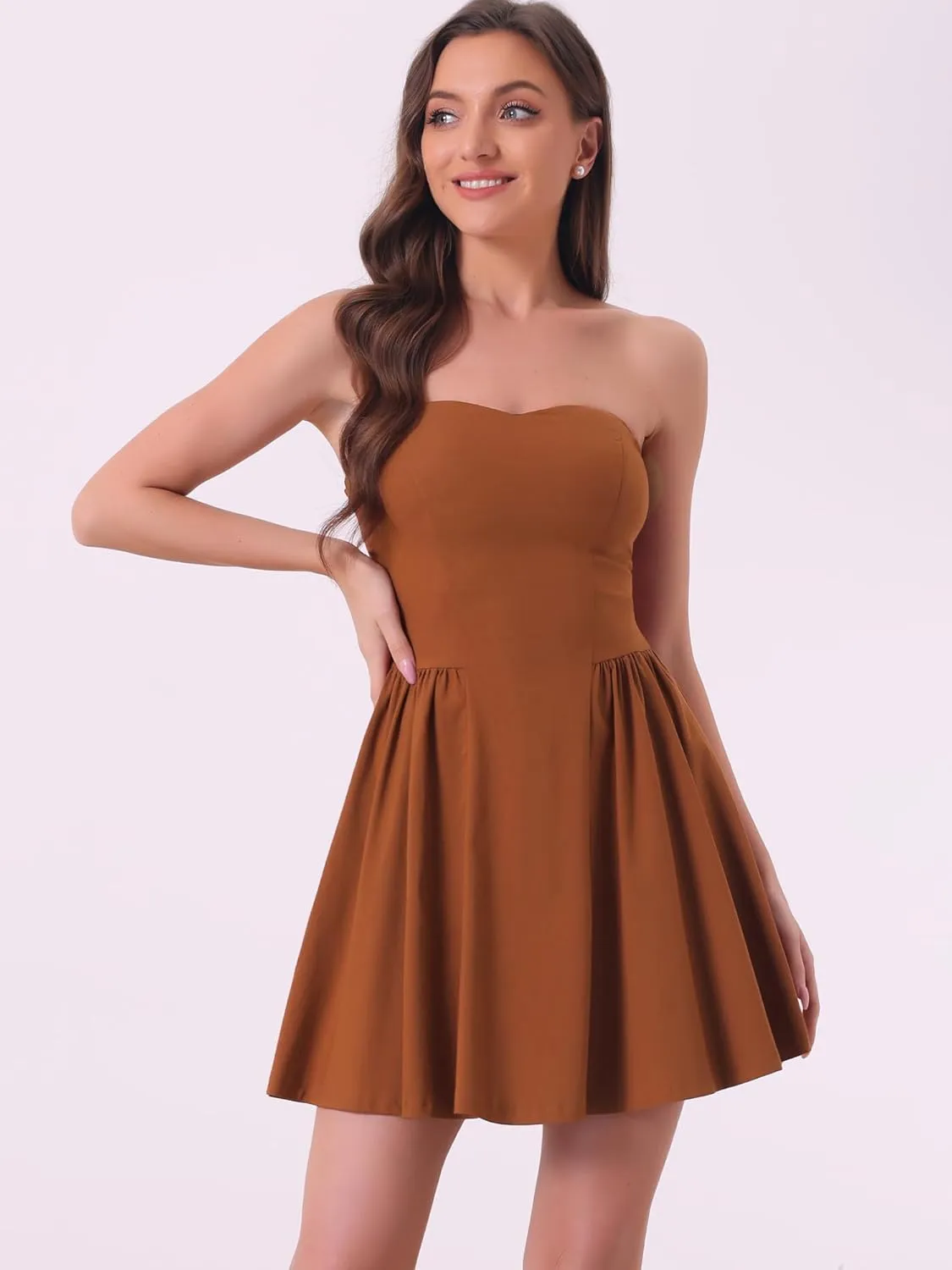 Allegra K Women's Sexy Strapless Party Dress Sweetheart Neck Off Shoulder Sleeveless Mini Dress
