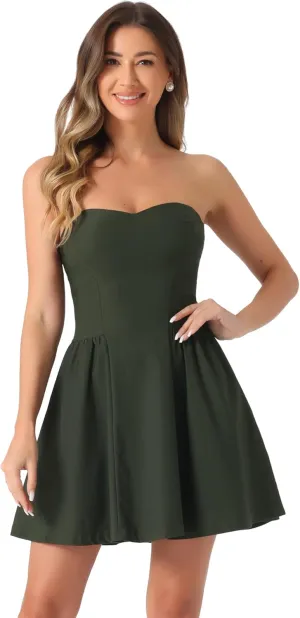 Allegra K Women's Sexy Strapless Party Dress Sweetheart Neck Off Shoulder Sleeveless Mini Dress