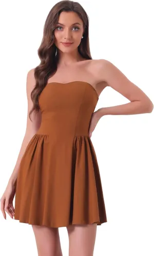 Allegra K Women's Sexy Strapless Party Dress Sweetheart Neck Off Shoulder Sleeveless Mini Dress