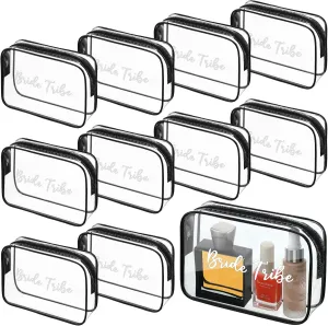 Amylove 10 Pcs Bride Cosmetic Bag Clear Makeup Bags Toiletry Makeup Travel Cosmetic Bag Clear PVC Bags for Wedding Party Bridesmaid Proposal Bridal Gift(Black)