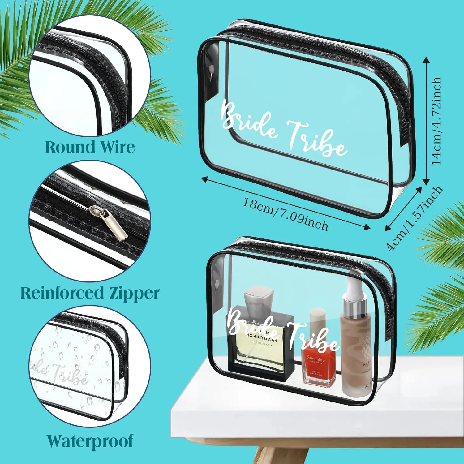 Amylove 10 Pcs Bride Cosmetic Bag Clear Makeup Bags Toiletry Makeup Travel Cosmetic Bag Clear PVC Bags for Wedding Party Bridesmaid Proposal Bridal Gift(Black)