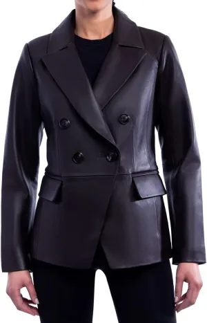 Anne Klein Women's Double Breasted Peacoat Jacket-Black-XXL