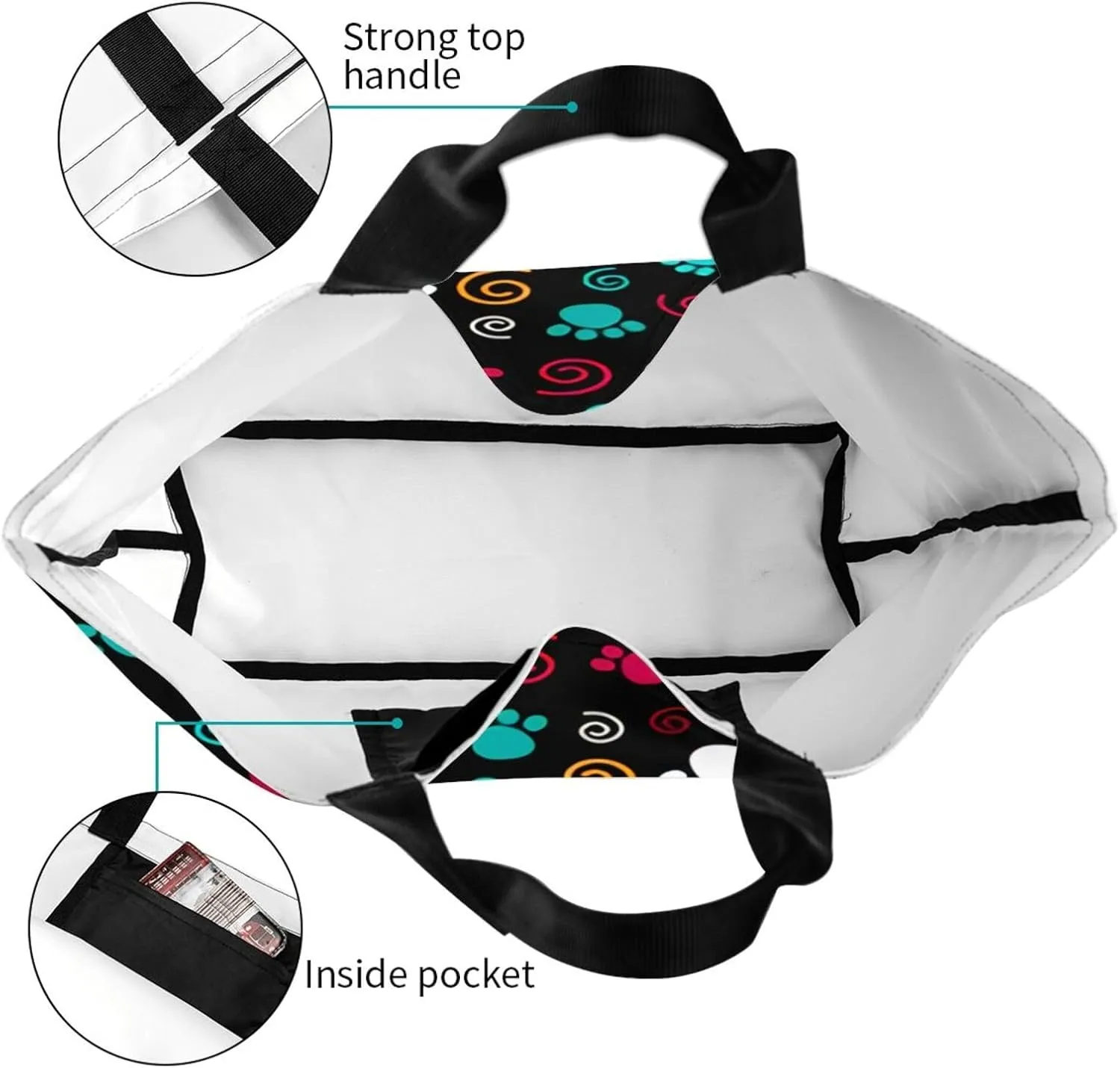 ASYG Cute Dog Cat Paw print Tote Bag for Women Men Beach Bag Portable Handbag Reusable Grocery Bag for Travel Gym Shopping