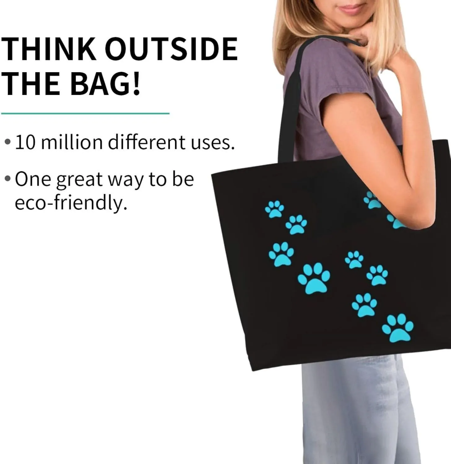ASYG Cute Dog Cat Paw print Tote Bag for Women Men Beach Bag Portable Handbag Reusable Grocery Bag for Travel Gym Shopping