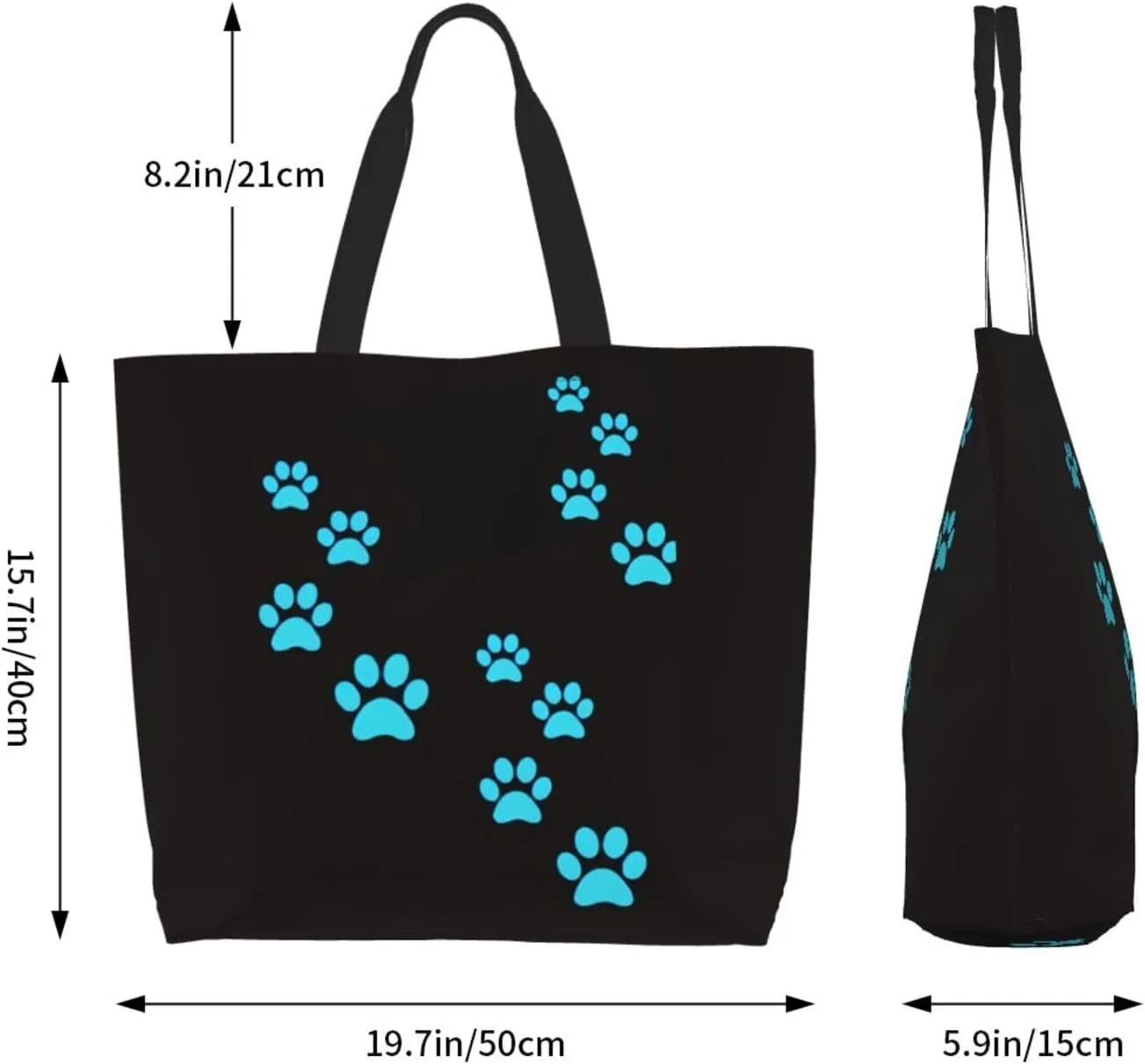 ASYG Cute Dog Cat Paw print Tote Bag for Women Men Beach Bag Portable Handbag Reusable Grocery Bag for Travel Gym Shopping