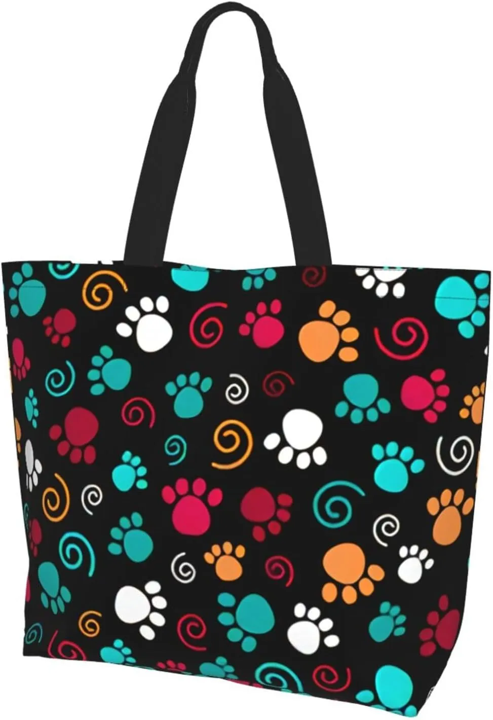 ASYG Cute Dog Cat Paw print Tote Bag for Women Men Beach Bag Portable Handbag Reusable Grocery Bag for Travel Gym Shopping