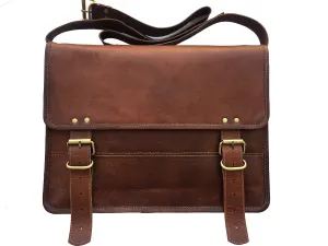 AURA CREATIONS Briefcase Laptop Bag Mens vintage leather messenger bag brown Goat Leather 16" inch Briefcase for Office Without Pocket