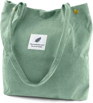 Ayieyill Corduroy Tote Bag for Women Canvas Shoulder Cord Purse with Inner Pocket