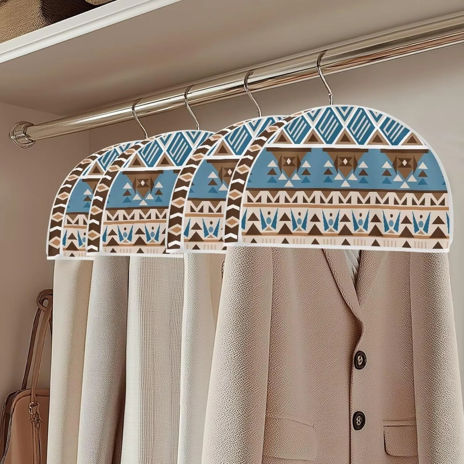 Babrukda Half Moon Clothes Dust Cover for Closet, Brown Southwestern Aztec Hanging Clothing Storage Bags for Dress, Suit, Coat, Shirts Travel Garment Bag for Farmhouse Decor, Cover Only