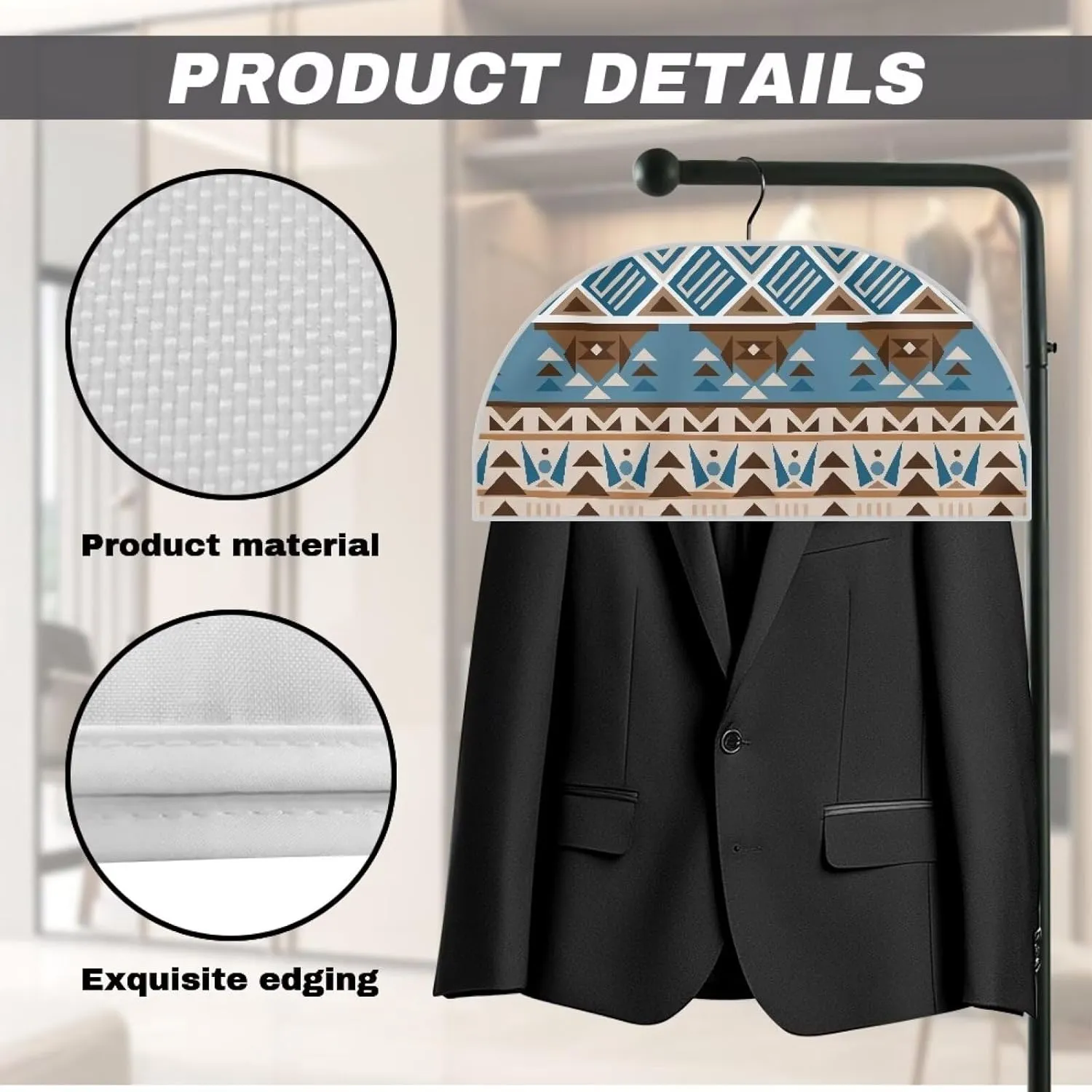 Babrukda Half Moon Clothes Dust Cover for Closet, Brown Southwestern Aztec Hanging Clothing Storage Bags for Dress, Suit, Coat, Shirts Travel Garment Bag for Farmhouse Decor, Cover Only