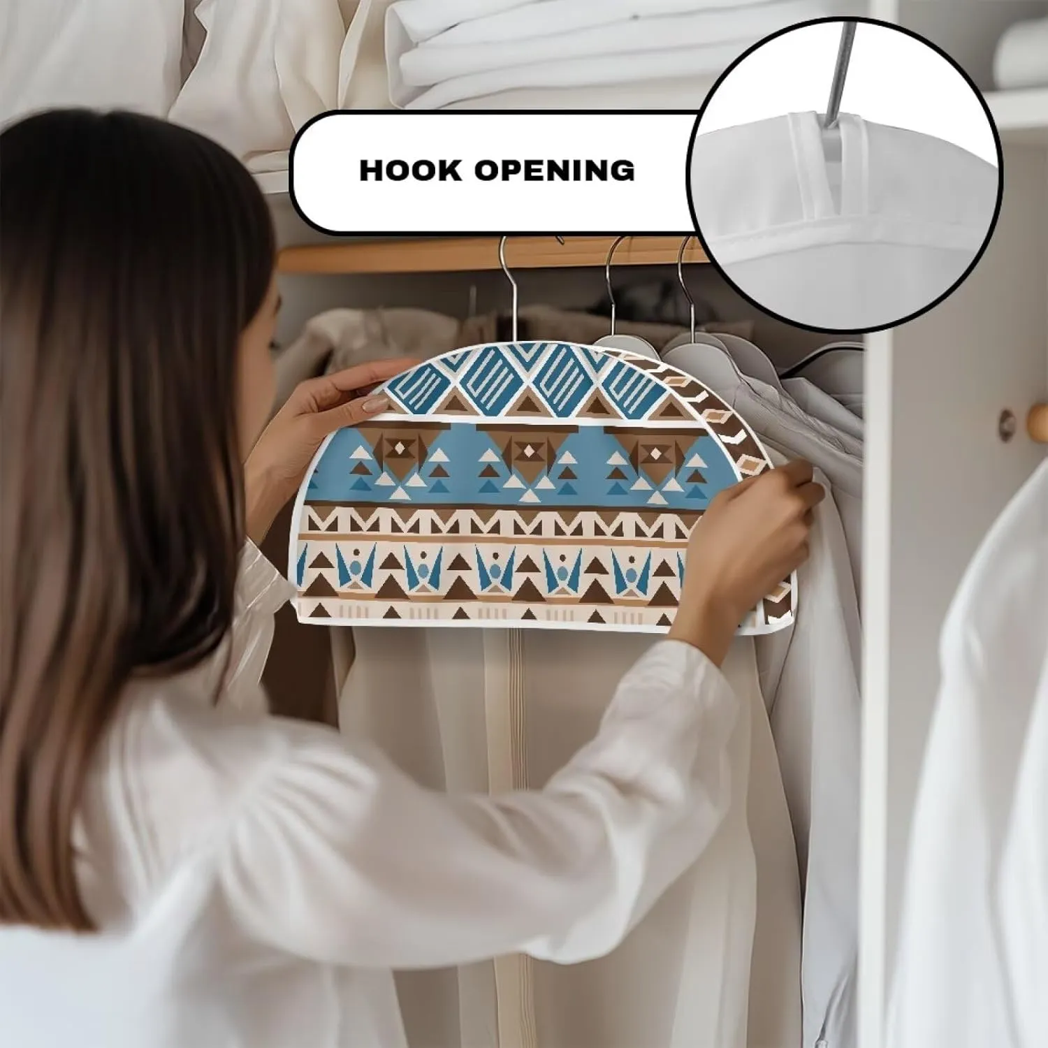 Babrukda Half Moon Clothes Dust Cover for Closet, Brown Southwestern Aztec Hanging Clothing Storage Bags for Dress, Suit, Coat, Shirts Travel Garment Bag for Farmhouse Decor, Cover Only