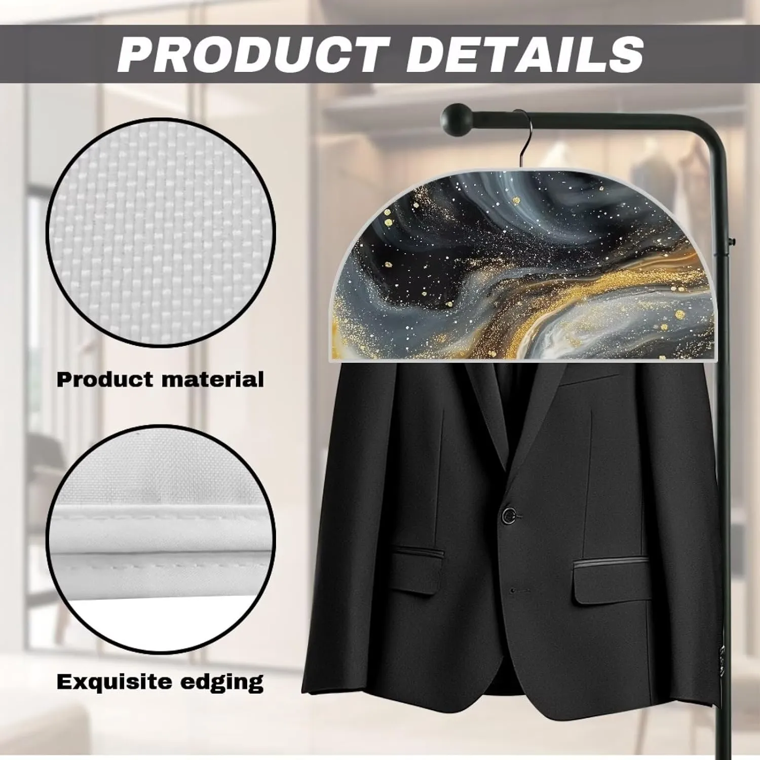 Babrukda Hanging Clothing Storage Bags for Closet, Galaxy Black Marble Wardrobe Clothes Protector for Suit, 12.48 x 24.61 Inch Travel Hanging Garment Bags, Hanger Not Included