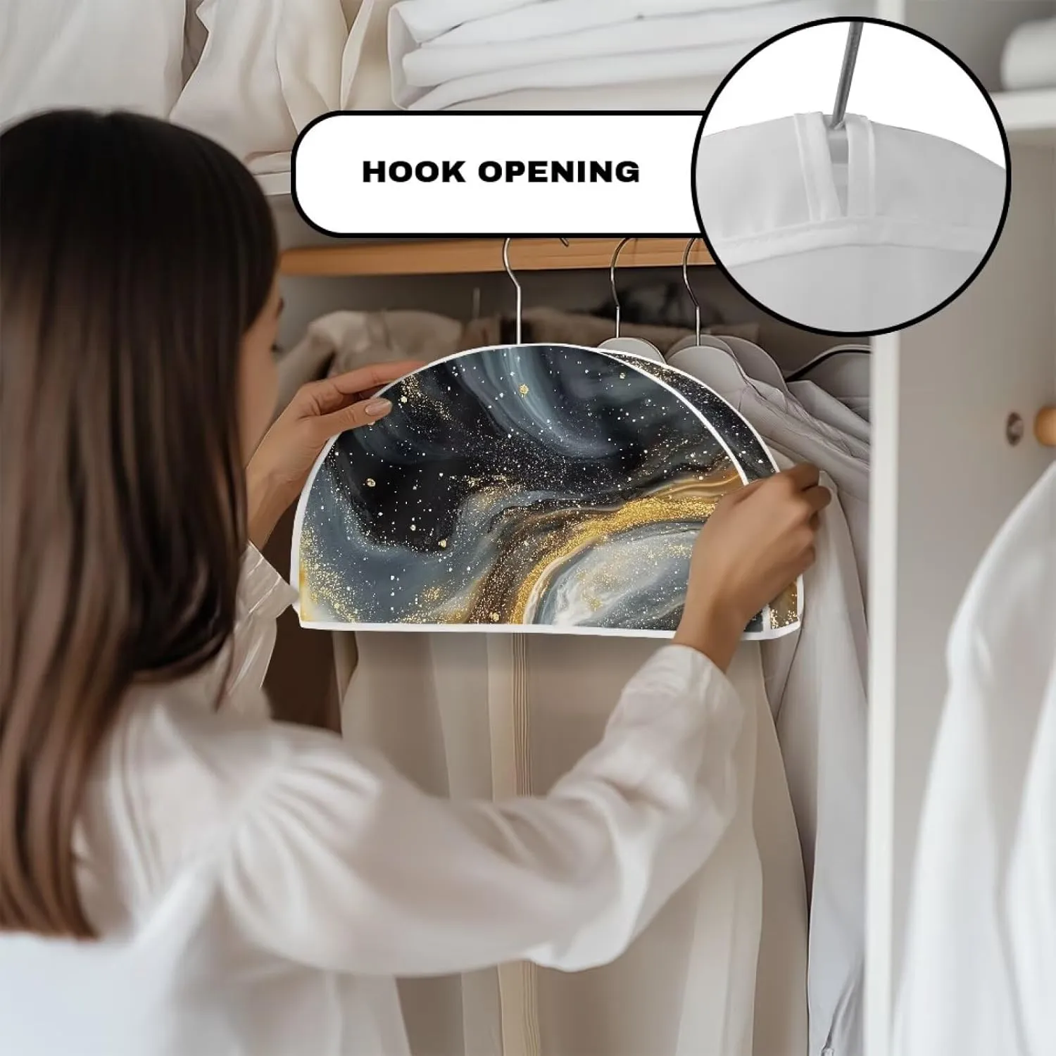 Babrukda Hanging Clothing Storage Bags for Closet, Galaxy Black Marble Wardrobe Clothes Protector for Suit, 12.48 x 24.61 Inch Travel Hanging Garment Bags, Hanger Not Included