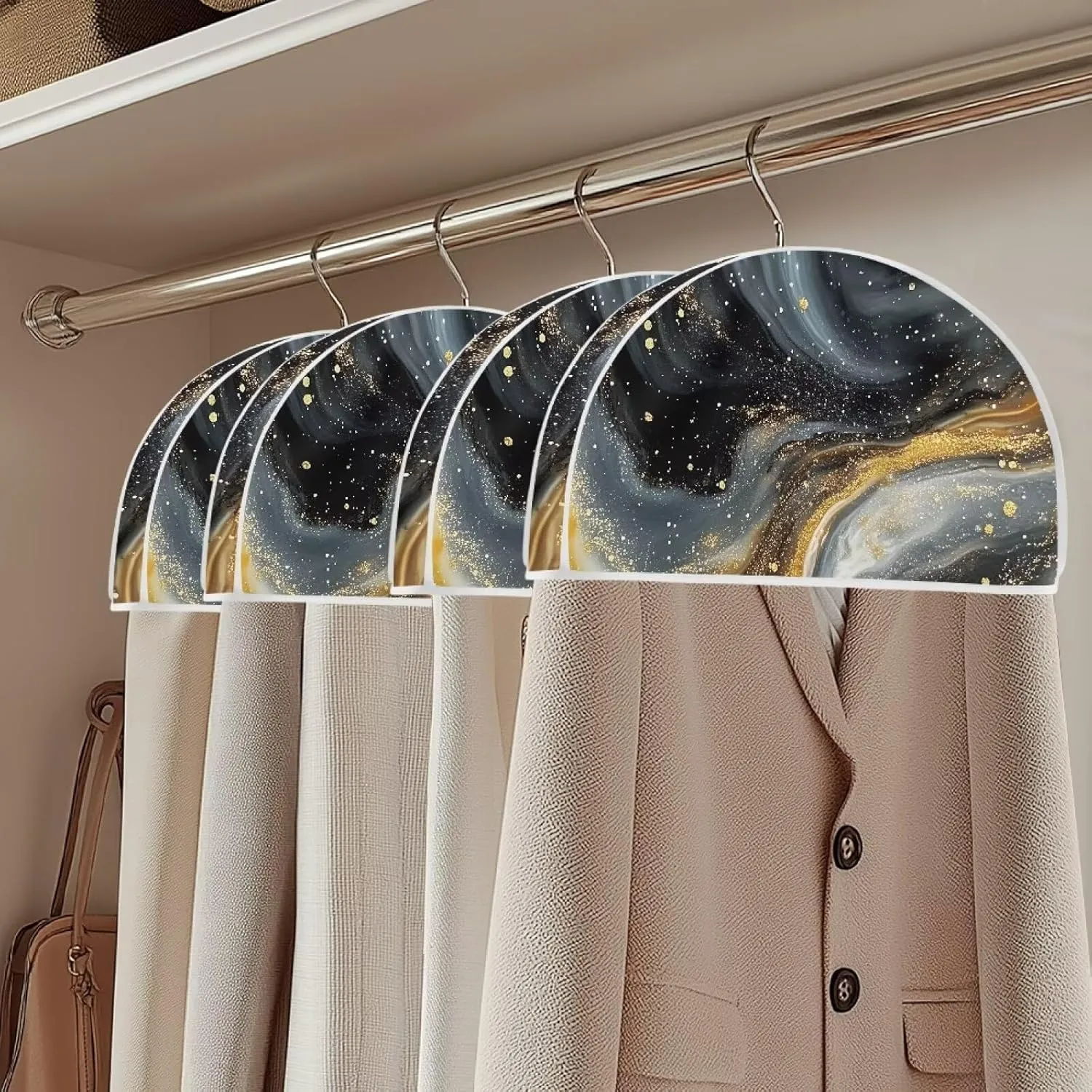 Babrukda Hanging Clothing Storage Bags for Closet, Galaxy Black Marble Wardrobe Clothes Protector for Suit, 12.48 x 24.61 Inch Travel Hanging Garment Bags, Hanger Not Included