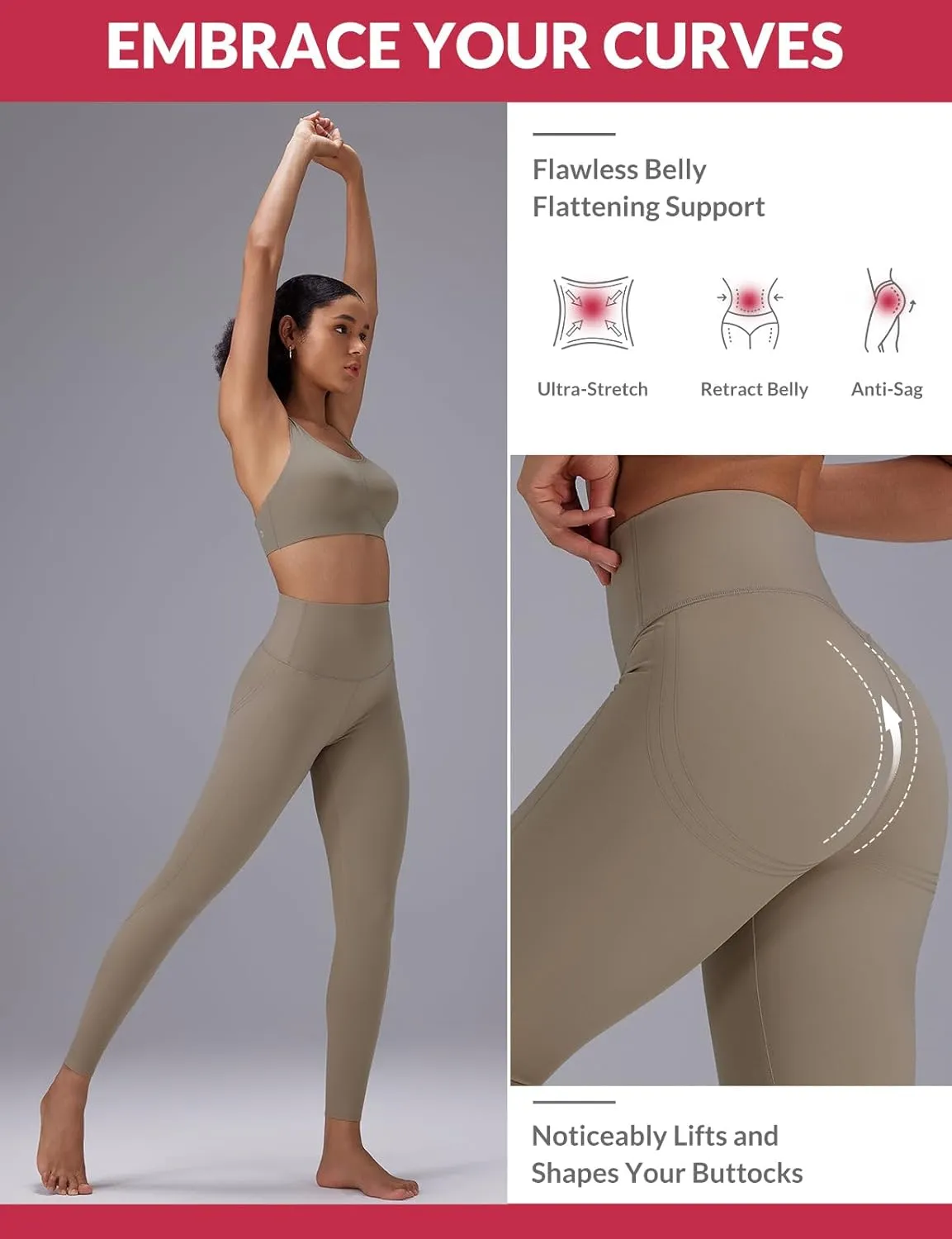 baleaf Sweatleaf Womens High Waisted Leggings, 25" Tummy Control Butt Lifting Yoga Workout Running Pants