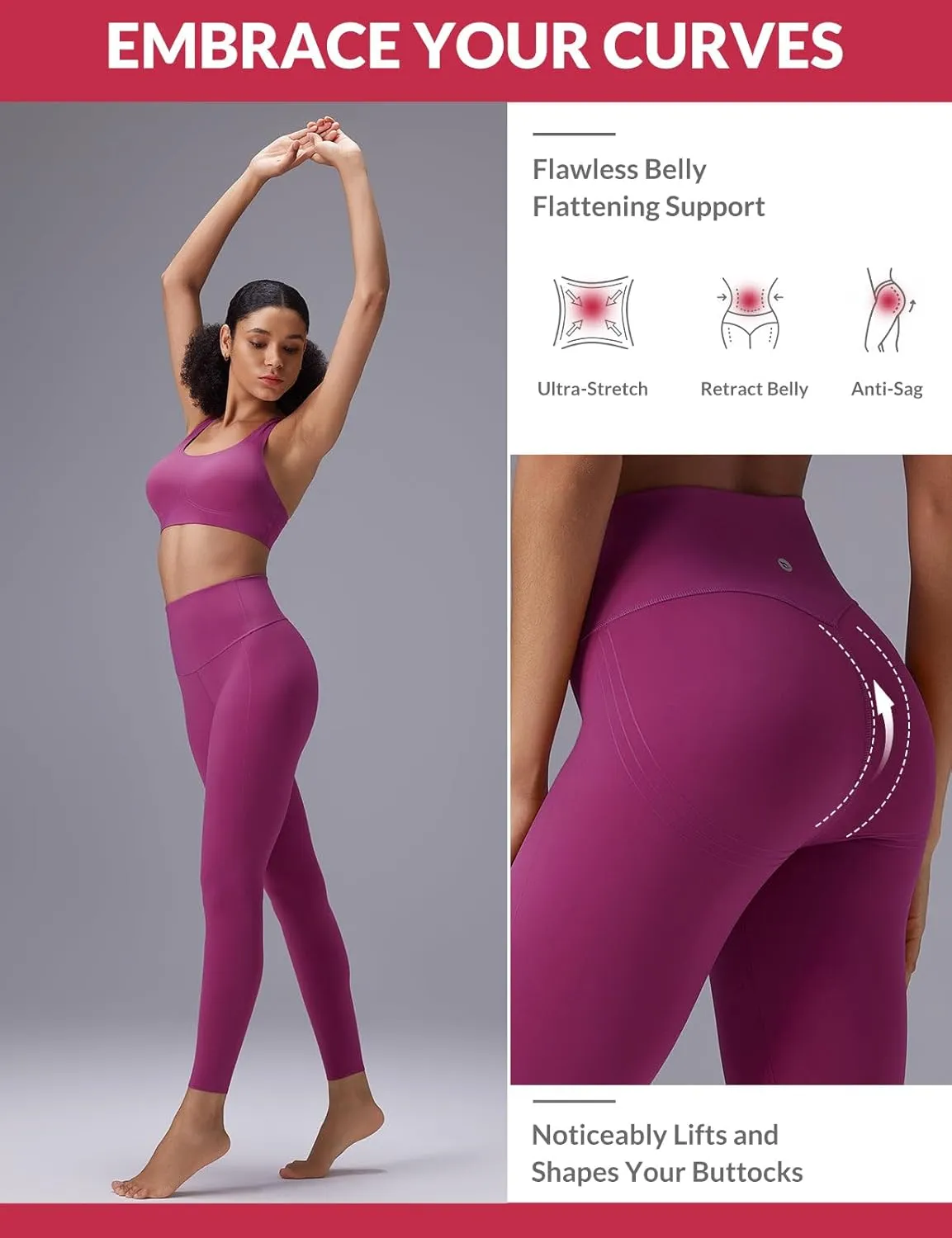 baleaf Sweatleaf Womens High Waisted Leggings, 25" Tummy Control Butt Lifting Yoga Workout Running Pants
