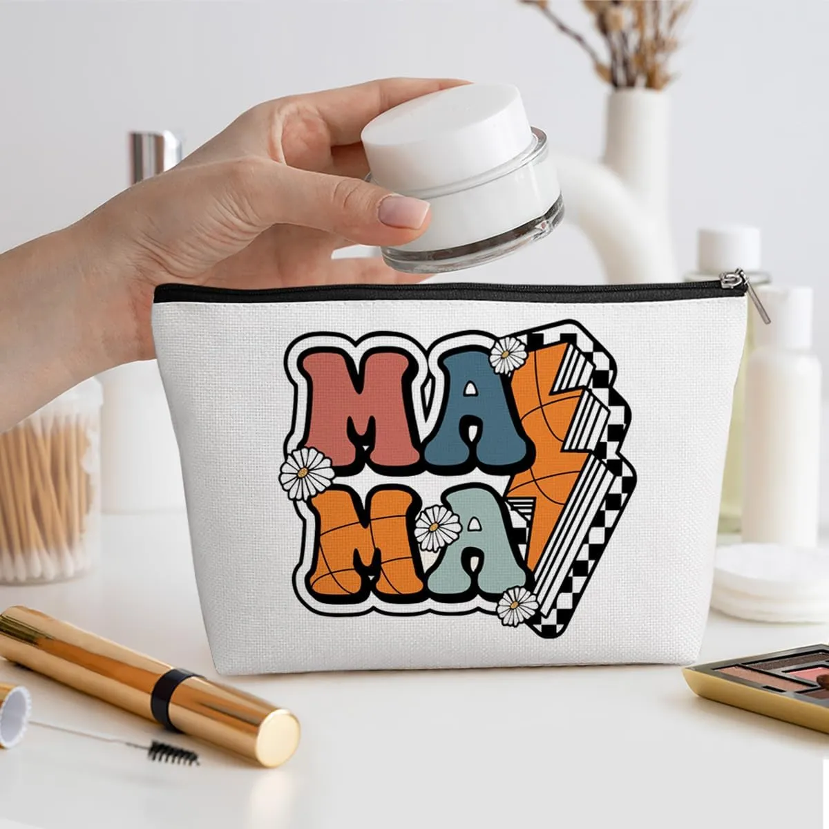 Basketball Mama Basketball Gifts Basketball Accessories Stuff Makeup Bag, Basketball Lover Gifts Cosmetic Bag for Women Sport Team Players Mom Mum Mother Mommy Mama Birthday Christmas Thank You Gifts