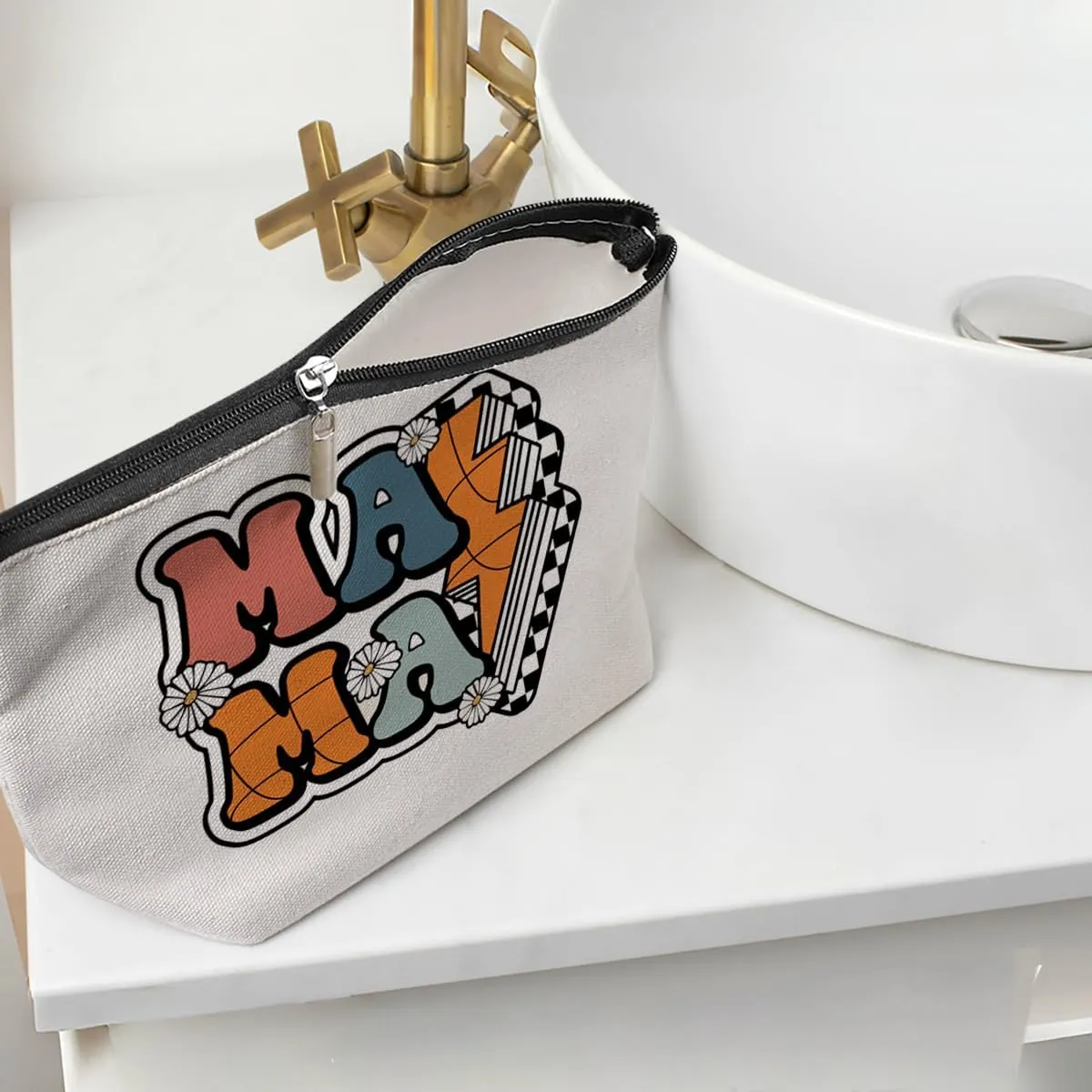 Basketball Mama Basketball Gifts Basketball Accessories Stuff Makeup Bag, Basketball Lover Gifts Cosmetic Bag for Women Sport Team Players Mom Mum Mother Mommy Mama Birthday Christmas Thank You Gifts
