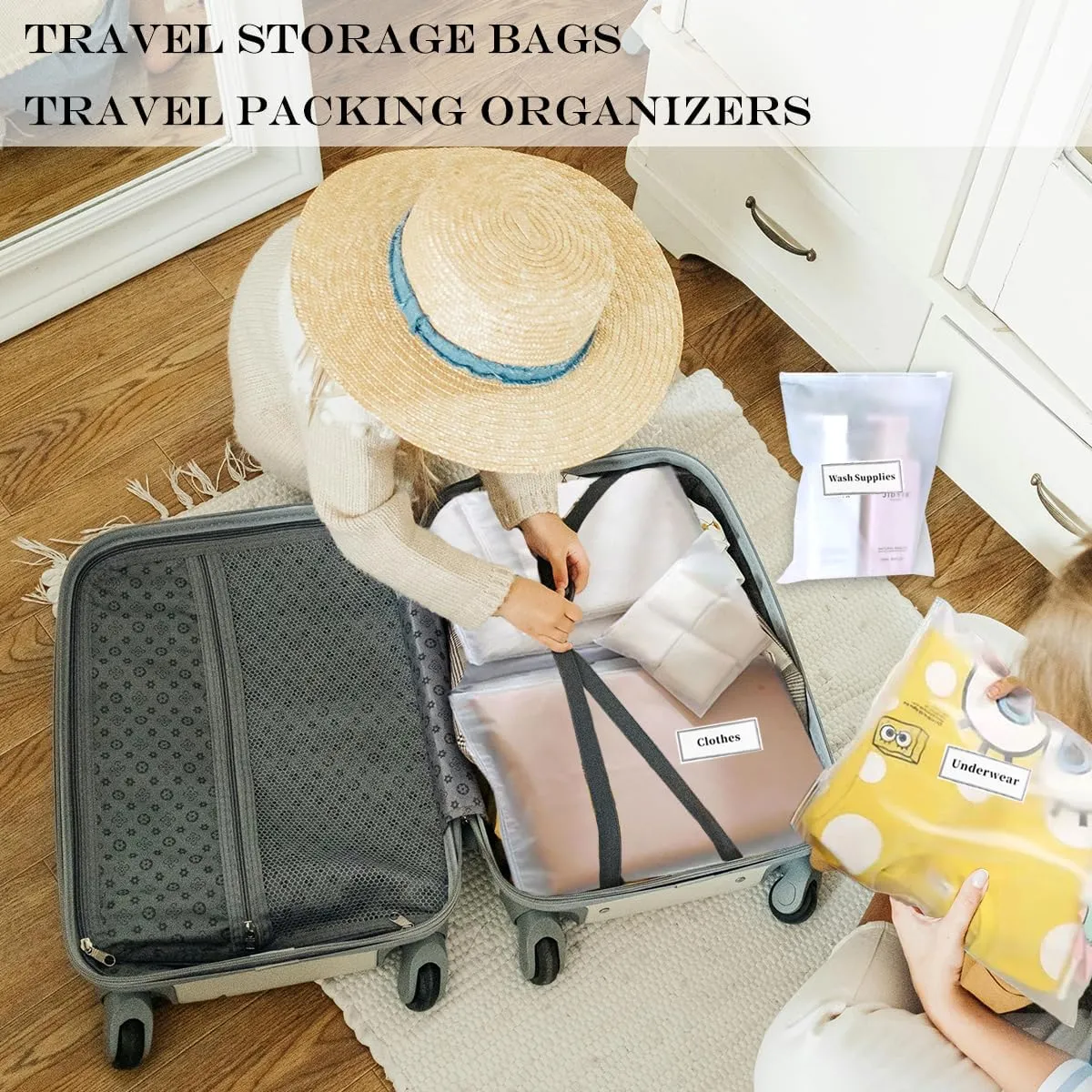 Belit 20 Pcs Travel Luggage Organizer Bags, 4 Sizes Packaging Bags for Clothing, Cosmetics, Toiletries, Reusable Plastic Zipper Bags for Hospital Bag, Travel Storage, Home Storage