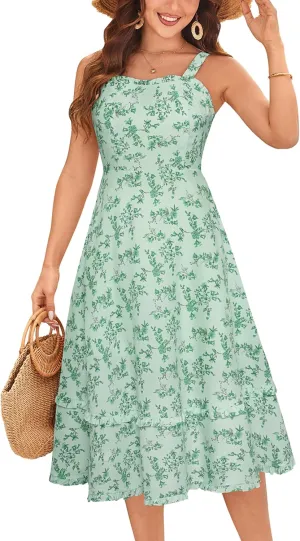 Belle Poque Women Summer Dresses 2025 Square Neck Spaghetti Strap Midi Dress Beach Vacation Sundress