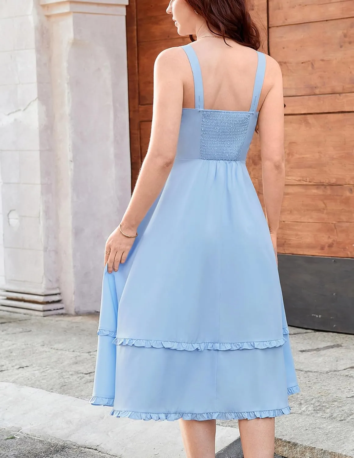 Belle Poque Women Summer Dresses 2025 Square Neck Spaghetti Strap Midi Dress Beach Vacation Sundress