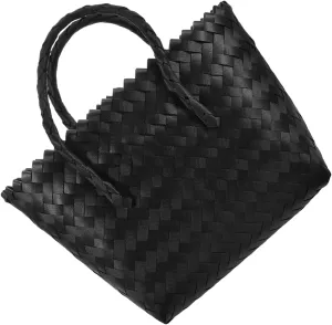 BESTOYARD Handmade Woven Straw Tote Bag Women's Rattan Tote Beach Basket Fruit Basket Multi-purpose Shopping Bag