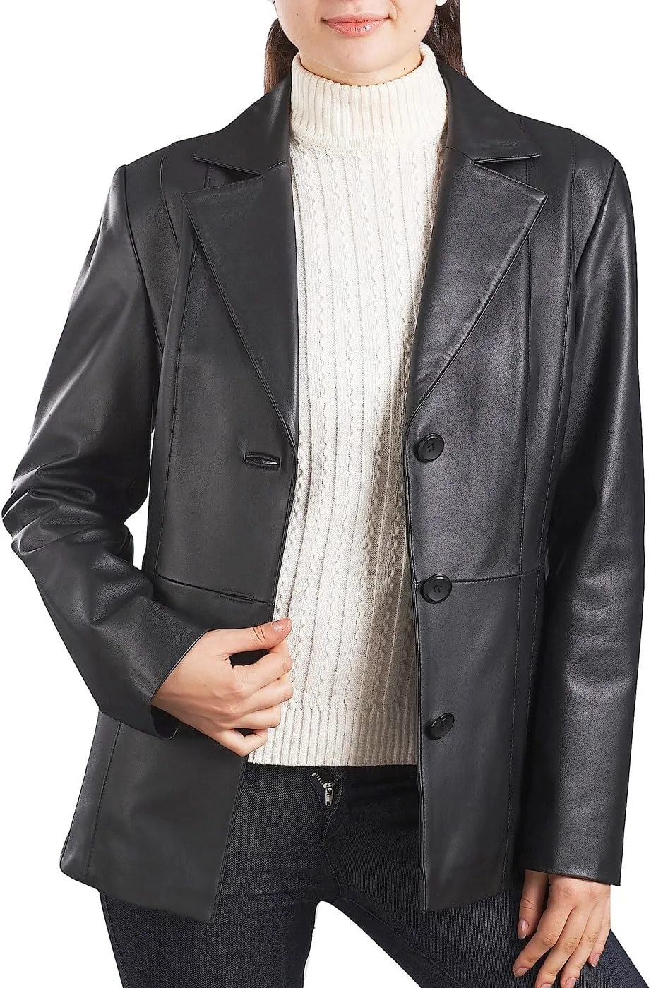 BGSD Women Crystal Lambskin Leather Blazer Jacket (Also available in Plus Size & Petite)