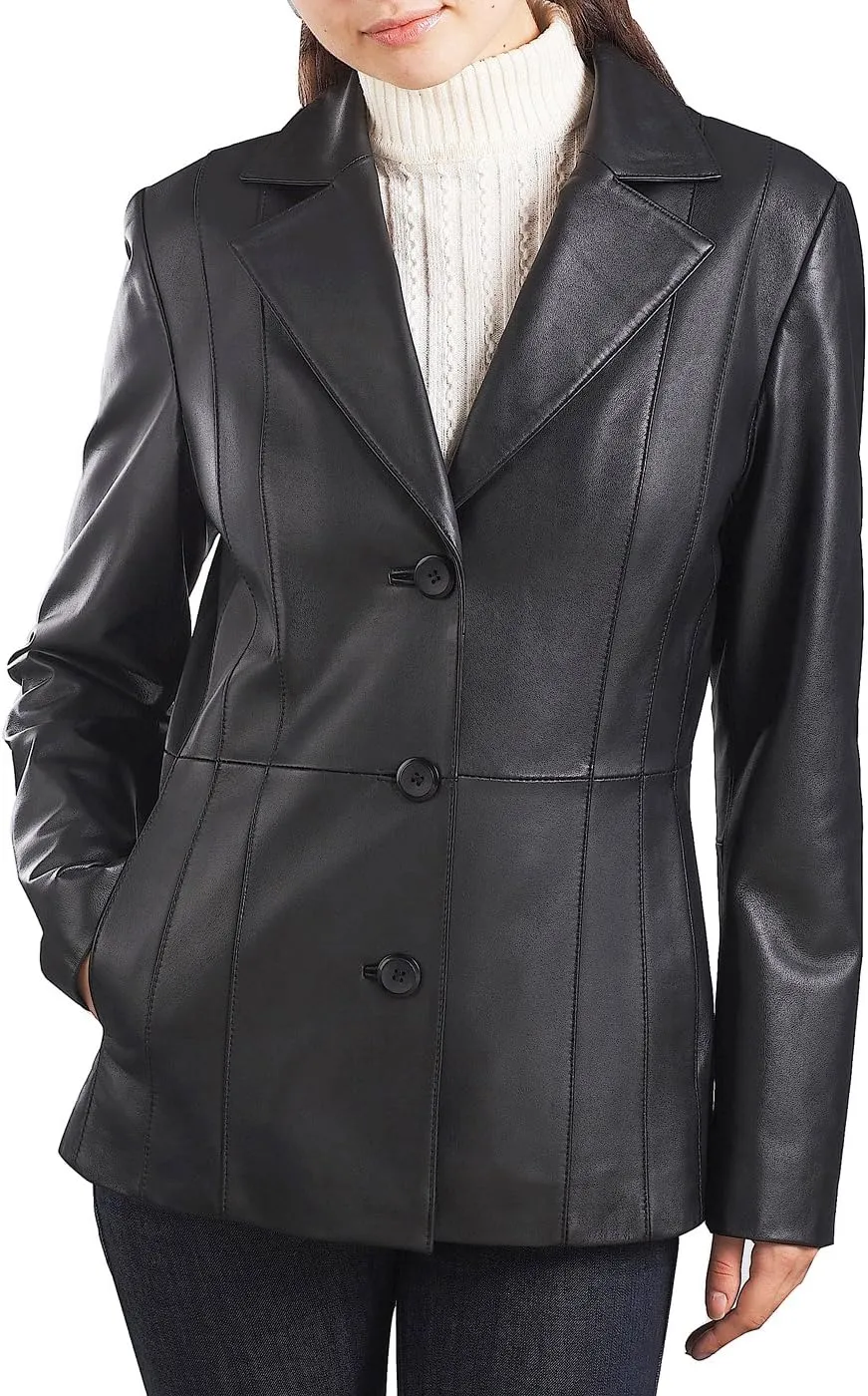 BGSD Women Crystal Lambskin Leather Blazer Jacket (Also available in Plus Size & Petite)