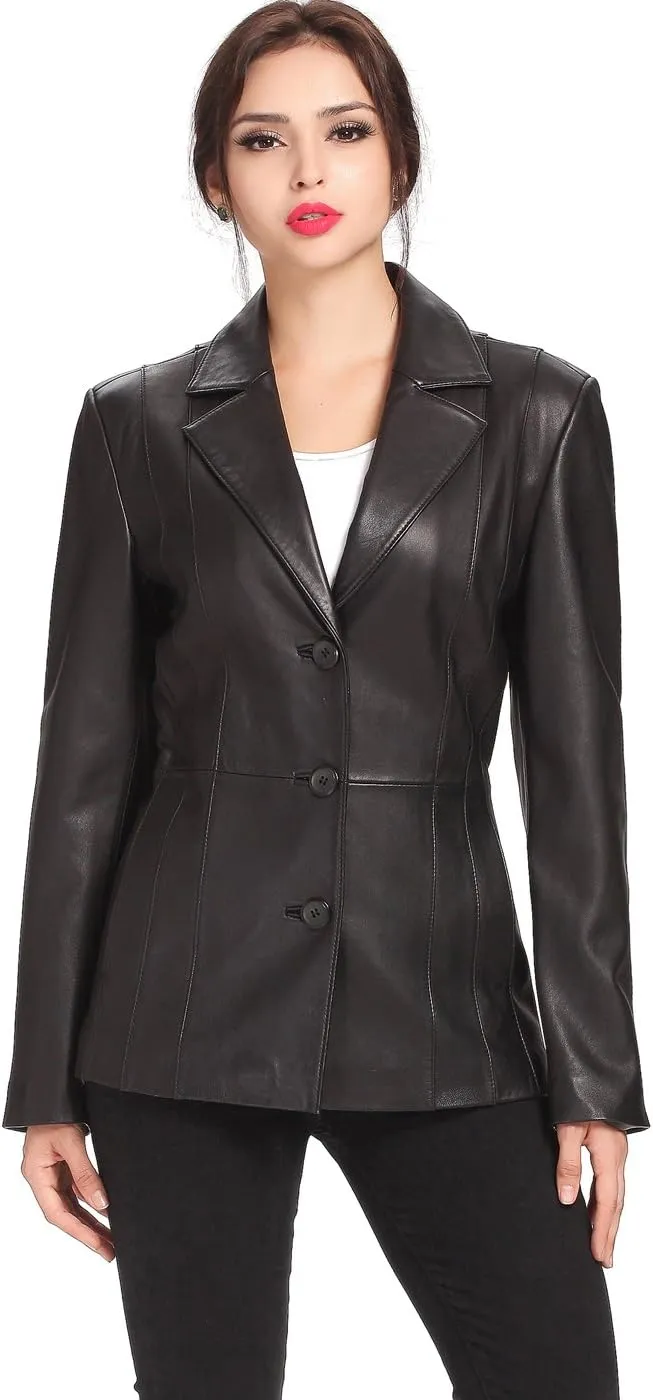 BGSD Women Crystal Lambskin Leather Blazer Jacket (Also available in Plus Size & Petite)